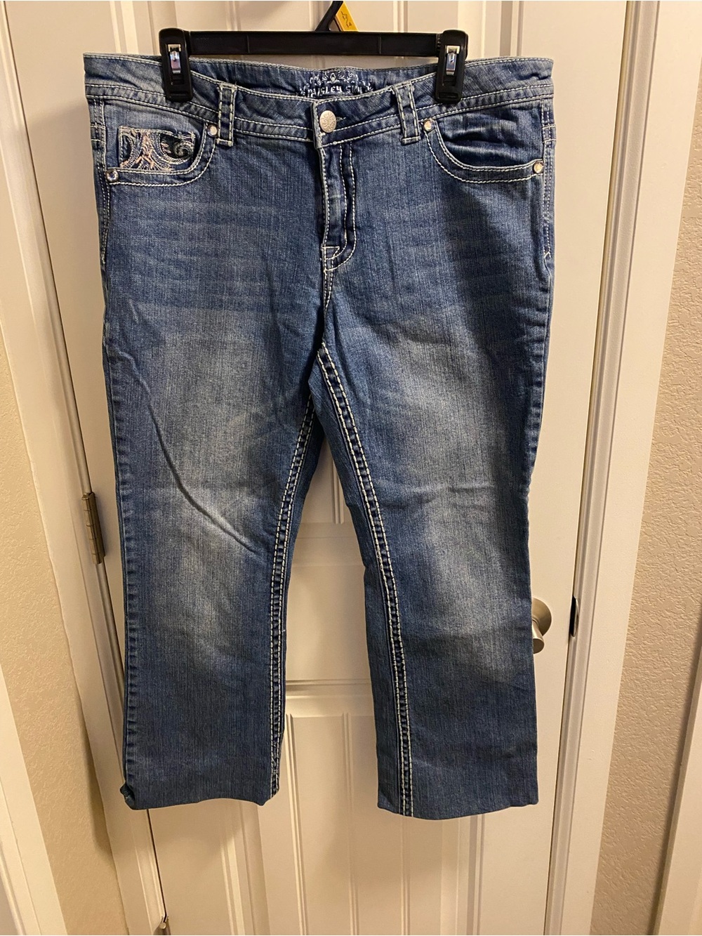Paisley Sky 14 Jeans Stretch Bling Pocket Stretch Blue Denim Shortened Read Desc